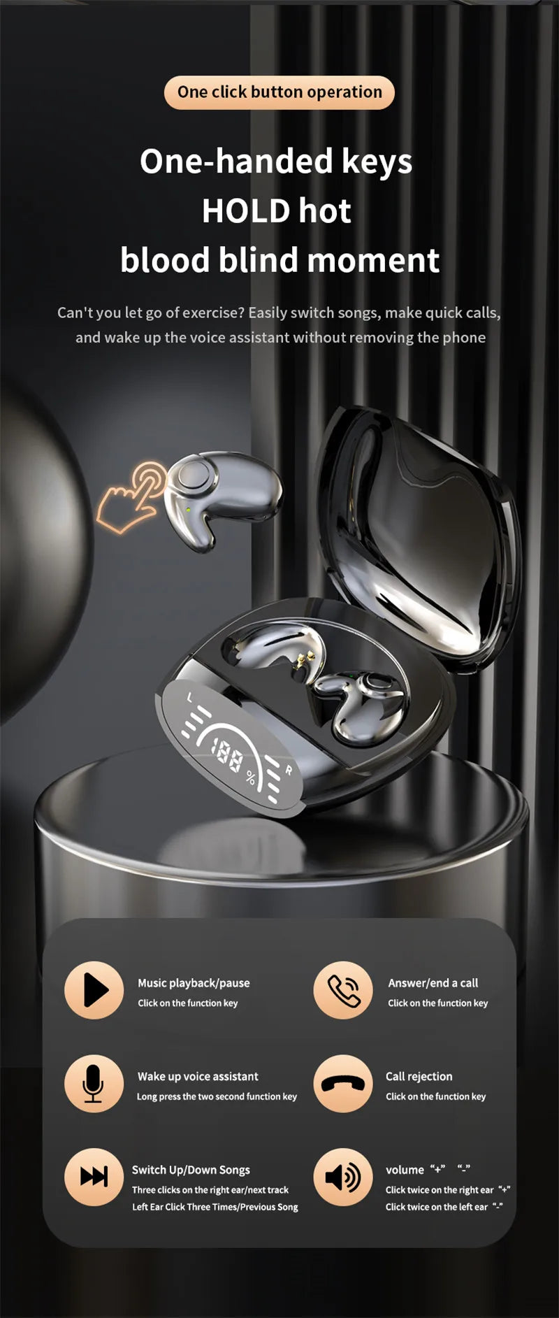 Invisible Earbuds Sleep Headphones Bluetooth 5.3 Noise Reduction Earbuds TWS Wireless Headsets Sport Stereo Earphones for Phone