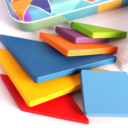 Wooden Children Puzzle Toys Montessori Preschool Education Tangram Game Building Blocks Learning Puzzle Game Kids Festival Toy