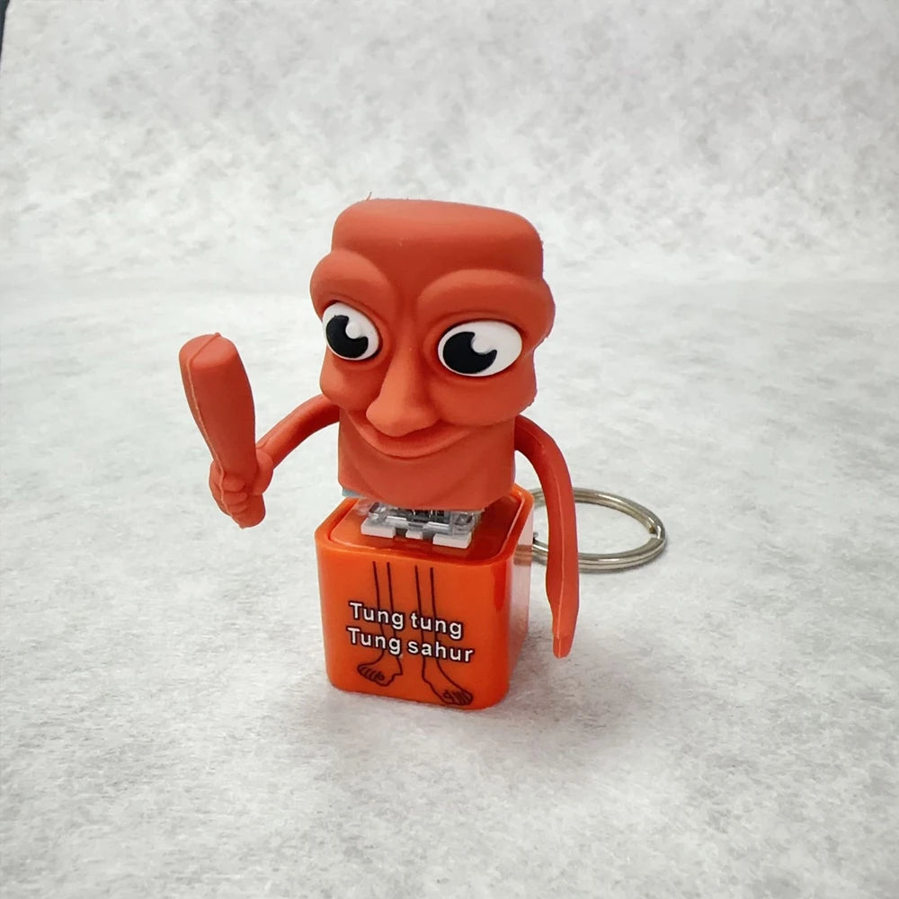 New Tralalero Tralala Tungtungtung Wooden Stick Man Button Keychain with Luminous Pendant - Anime Peripheral Decor Gift Toys