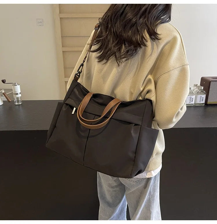 HOMEFISH Stylish Nylon Women's Tote Bag Shoulder Handbag with Large Capacity And Two Pockets for Commuting