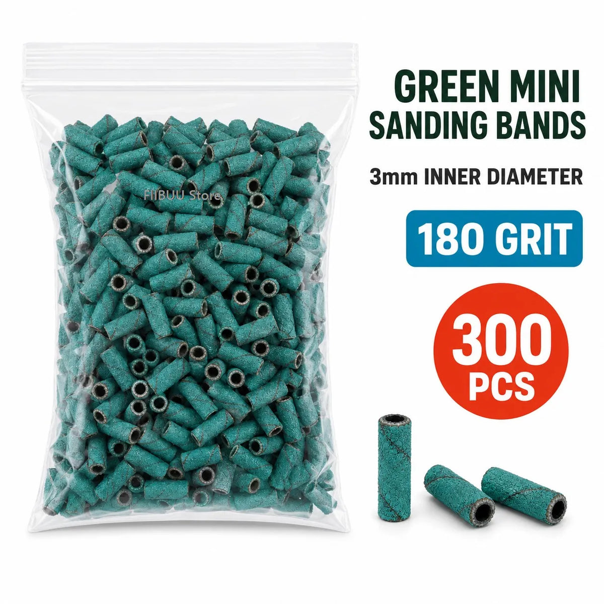 300Pcs 3mm Nail Drill Sanding Bands Set 120 180 240 Grit Mini E-File Sanding Sleeves Nail File for Manicure Pedicure Accessory