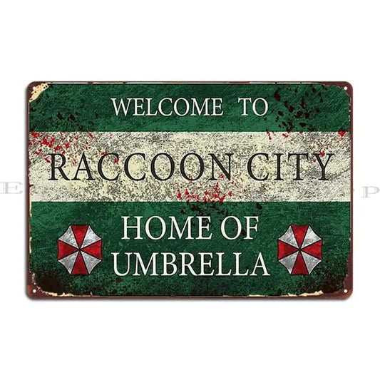 Welcome To Raccoon City Metal Sign PaintingVintage Wall Decor Funny Design Tin Sign Poster