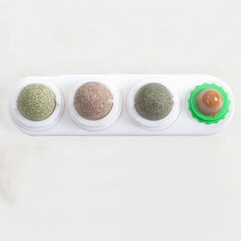 4 in 1 Rotating Catnip Silver Vine Ball Teeth Cleaning Acne Prevention Digestive Health Wall Stick on Toy Edible Safe Material