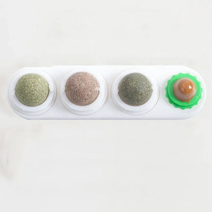 4 in 1 Rotating Catnip Silver Vine Ball Teeth Cleaning Acne Prevention Digestive Health Wall Stick on Toy Edible Safe Material