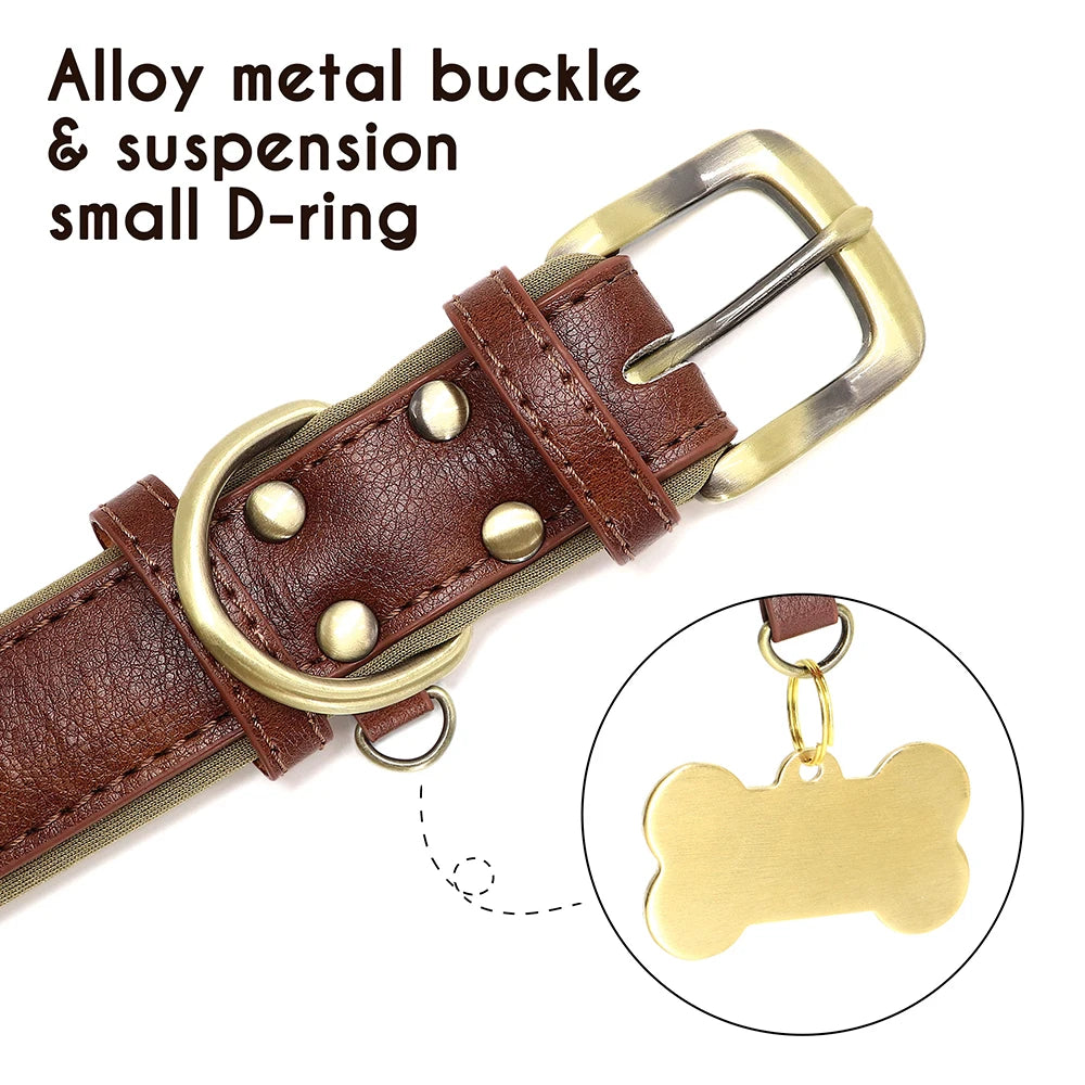 Personalized PU Leather Dog Collar Soft Padded Dog Collars Free Custom Pet ID Name Necklace for Small Medium Large Dogs Pitbull