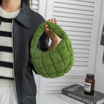 Candy bag Fashion Mini Puffer Tote Bag Quilted Circle Phone Purse  Elegant  Soft Nylon Padded Key Pouch Simple Trend Handbag