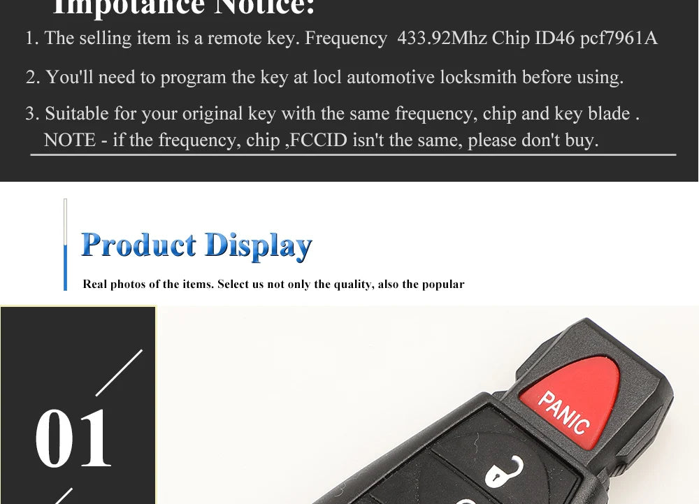 jingyuqin GQ4-53T Fobik Remote Car Key 433MHz ID46-PCF7961A Chip for Dodge RAM 1500 2500 3500 4500 2013-2018 56046953 68159655