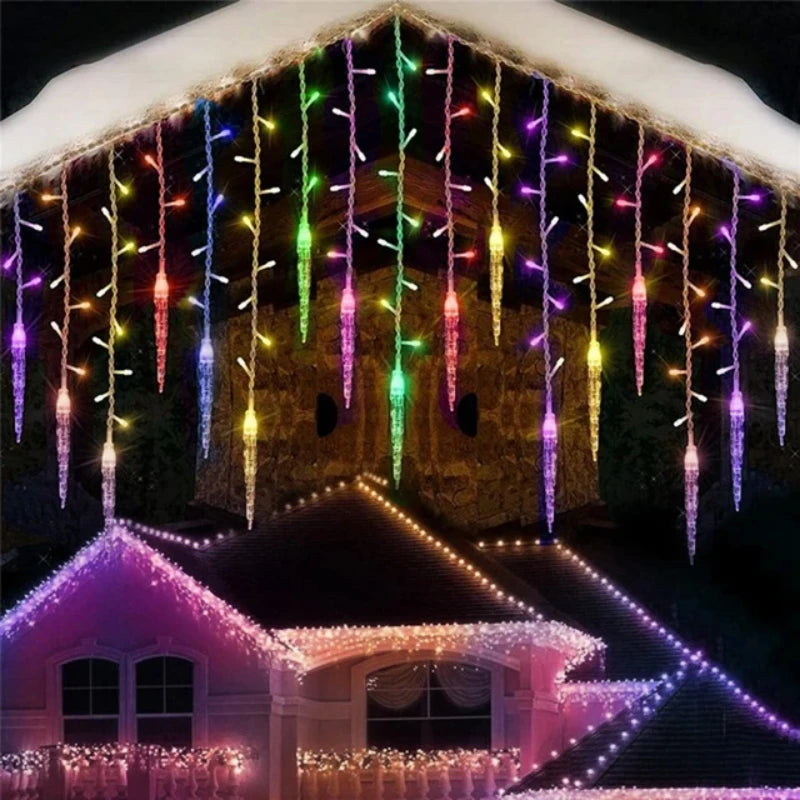 Christmas Garland LED Icicle Curtain String Lights Droop Outdoor Garden Street Wedding Decorative lighting Steady on