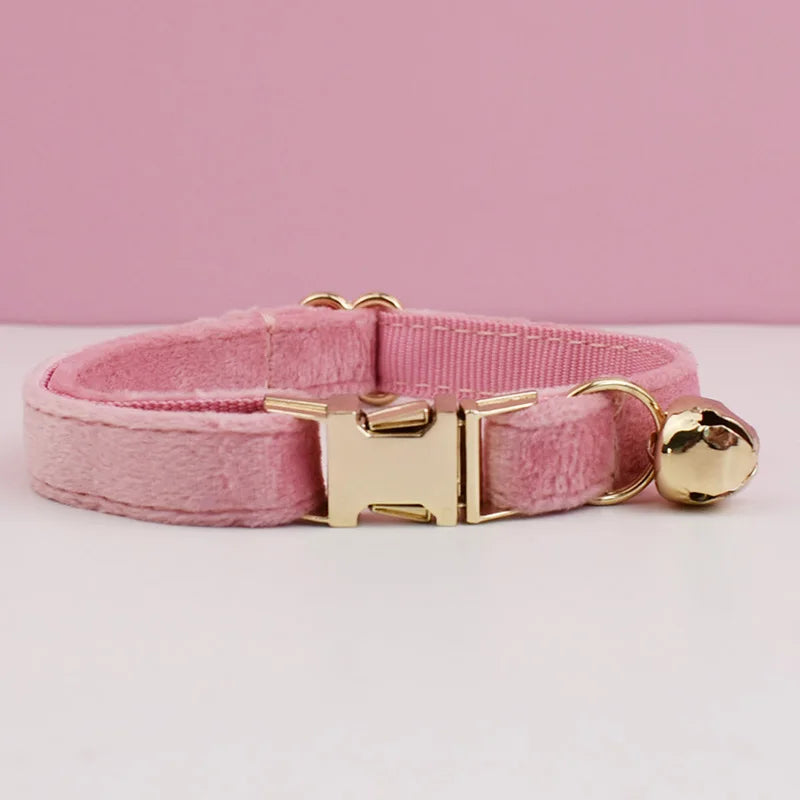 Cat Supplies Velvet Cat Collar Personalized Cat Collar with Name Plate Bell Bow tie Custom Engrave Collars for Cat