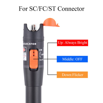 1PCS Fiber Optic Tester Tool 5MW/10MW/15MW/20MW/30MW/50MW/60MW FTTH Optic Laser Pen SC/FC/ST Adjustable Red Light Power Meter