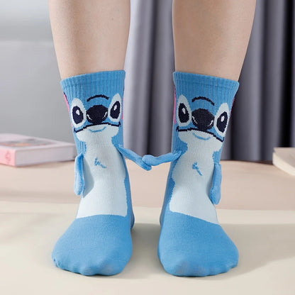 Disney Stitch hand in hand sock sock female Japanese cartoon cartoon tube stack sock cute children Christmas sock gift