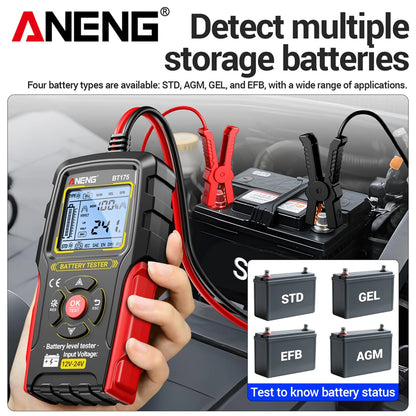 12V 24V Car Battery Tester Digital Automotive Load Tester 50-1999 CCA Battery Analyzer ANENG BT175 With Insulated Alligator Clip