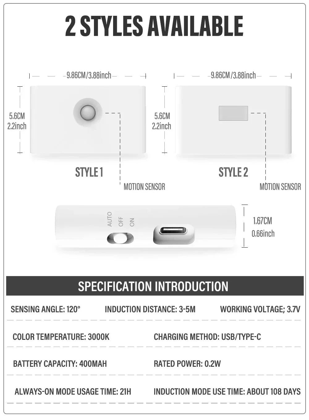 Mini LED Intelligent Sensor Night Light Wireless USB Rechargeable Motion Sensor Wall Light for Bedroom Corridor Cabinet Lighting