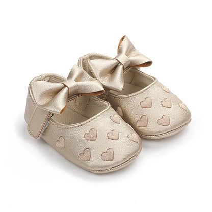 Baby Shoes Classic Dress Cute Bow-knot Heart Anti-slip Soft Sole First Walkers Infant Baby Girls Toddler Shoes 0-18m