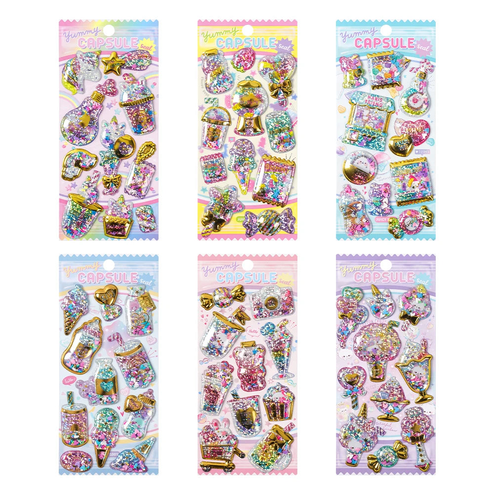 Kawaii Capsule Sparkling 3D Stickers Scrapbooking Diy Journal Stationery Sticker Cute Deco Art School Supplies