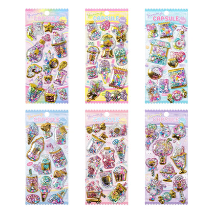 Kawaii Capsule Sparkling 3D Stickers Scrapbooking Diy Journal Stationery Sticker Cute Deco Art School Supplies