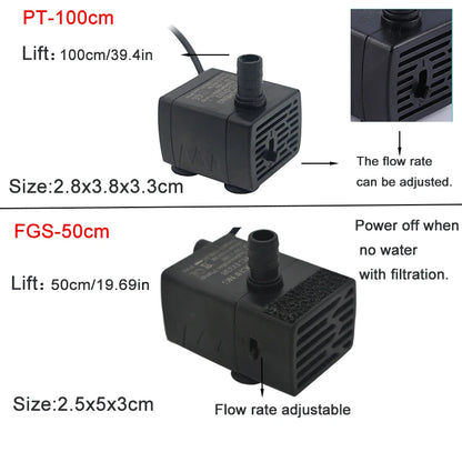 Ultra Quiet USB Aquarium Fish Tank Filtration Pump Mini Pet Fountain Submersible Adjustable Flow Water Circulation Pump 5V