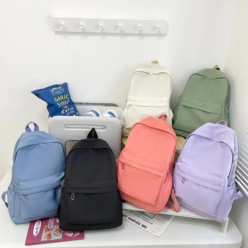 Lightweight Solid Color Backpack for High School Students Multifunctional Casual Bag School Travel Daily Use Simple Design