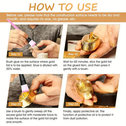 100ML/200ML Golden Foil Adhesive Kit - Water-Based Metallic Glue with Brush for Crafts, Painting & Art Projects