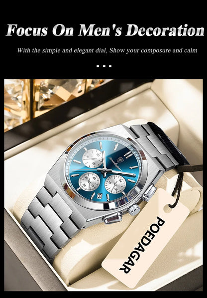 POEDAGAR Fashion Man Watches Chronograph Date Stainless Steel Casual Men Wristwatch Waterproof Luminous Men's Quartz Watch Reloj
