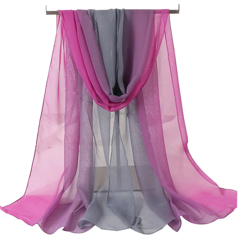 Four Seasons Thin Soft Chiffon For Women Silky Gradient Printing Beach Georgette Scarf Shawls Long Wraps Beach Sunscreen Hijab