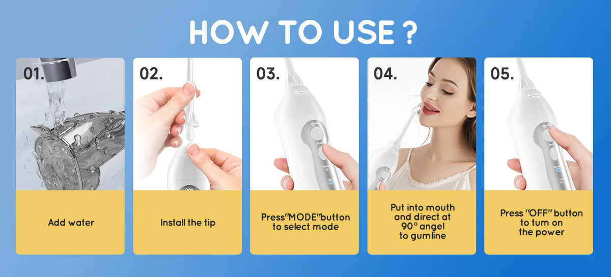 D52 Portable Cordless Water Flosser USB Rechargeable Water Jet Floss Tooth Pick 6 Jet Tip 300ml 3 Modes Teeth Clean for Travel