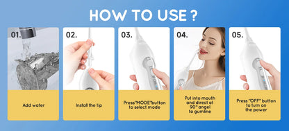 D52 Portable Cordless Water Flosser USB Rechargeable Water Jet Floss Tooth Pick 6 Jet Tip 300ml 3 Modes Teeth Clean for Travel