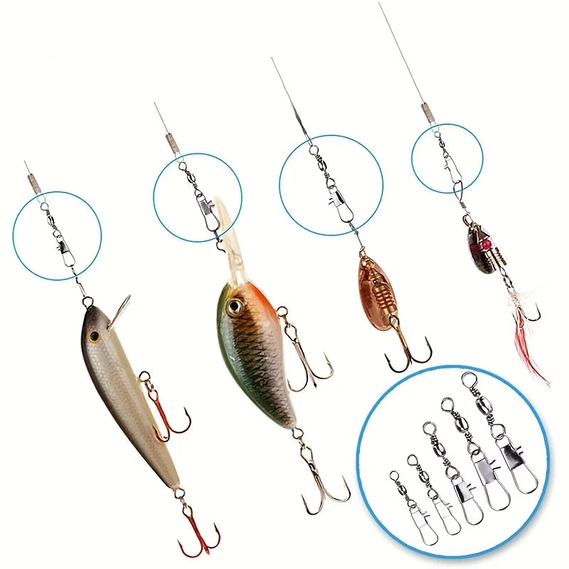 50/200pcs Barrel Snap Swivel Fishing Accessories, Gear with Ball Bearing Swivels Snaps Connector for Quick Connect Lures