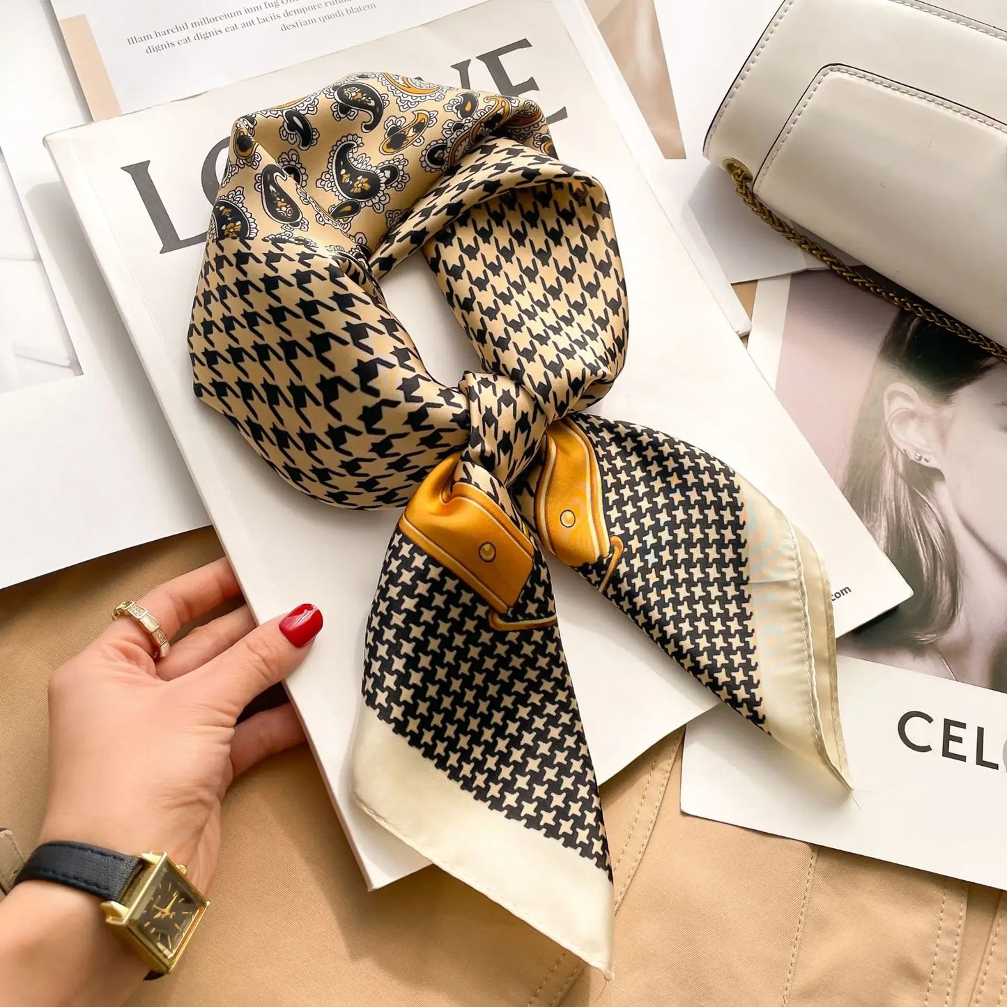 New Fashion Silk Scarf Neckerchief Women's Silk Square Scarf Purse Luxury Scarf for Women Designer Silk Headscarf