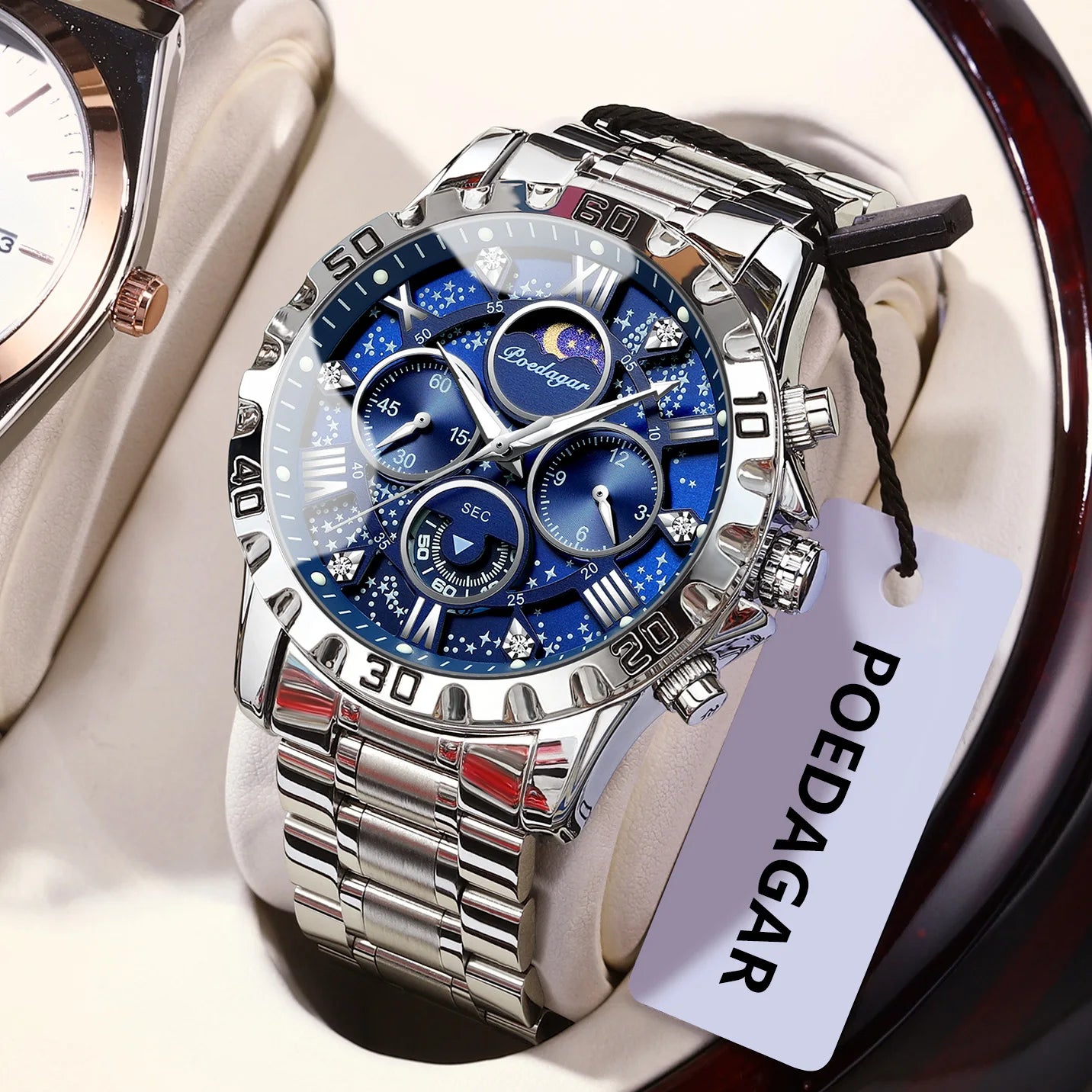 POEDAGAR Luxury Man Watch Waterproof Luminous Stainless Steel Quartz Men's Wristwatch Chronograph Military Watches For Men Reloj