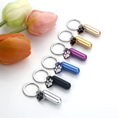 Pet Urns Keychain Paw Print Cylinder Urn Pendant Keychain for Dog Ashes Puppy Kitten Ashes Keepsake Cremation  Memorial Pendant