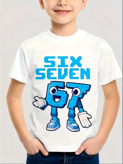Funny Six Seven Italian Brainrot 67 Number Graphic Print T-Shirt Boy/Girl Summer Short Sleeved Kids Loose Comfortable Tshirt Top