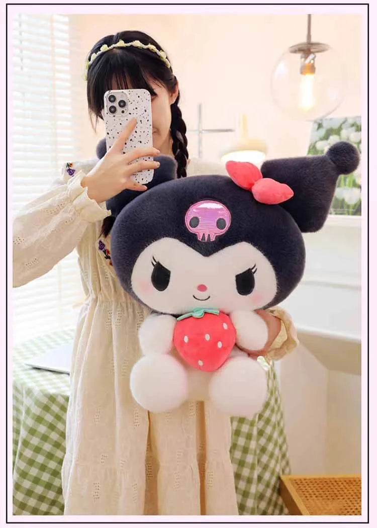 25cm Sanrio Strawberry Kuromi Pillow Plush Toy Soft Stuffed Animal Strawberry Melody Figure Doll Gift For Girl Birthday Gifts