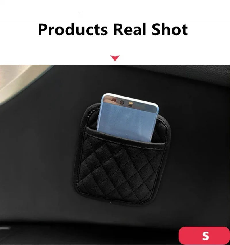 Car Adhesive Organizer PU Leather Storage Bag for Cards Phone Key
