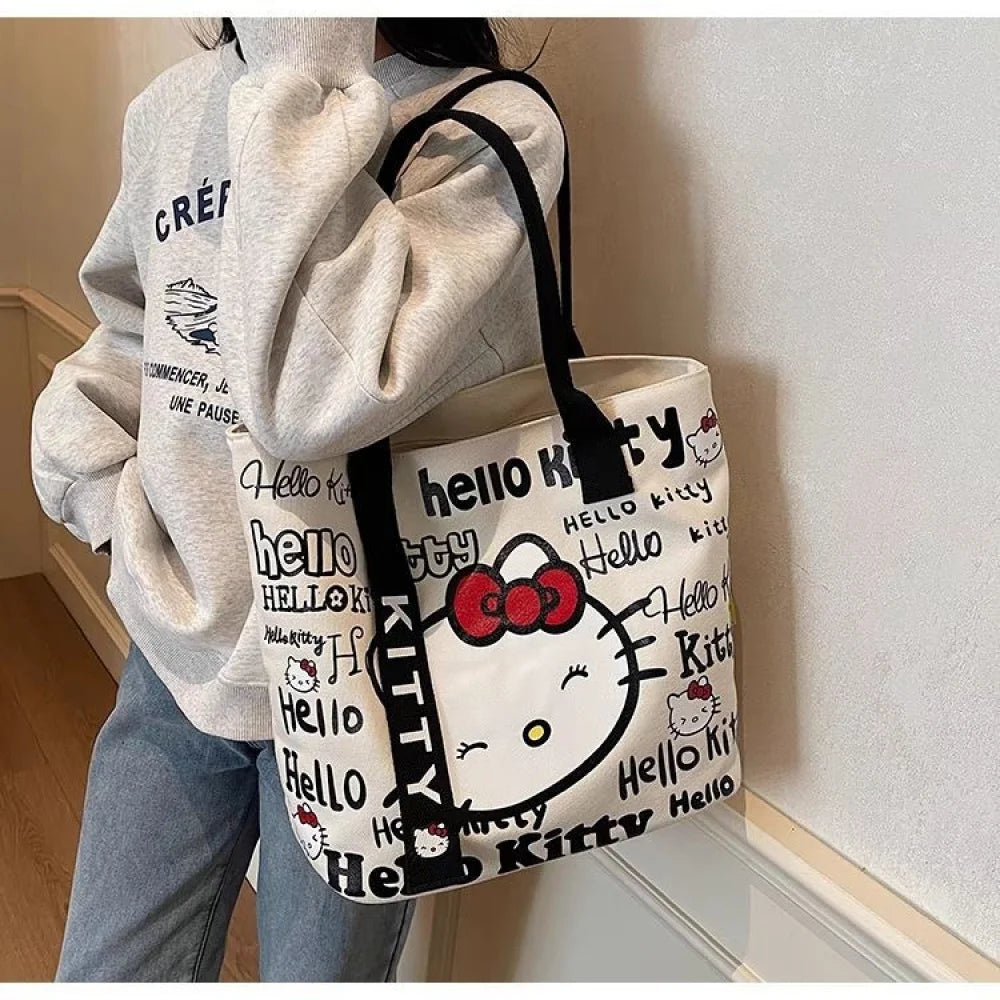 Sanrio Hello Kitty Canvas Shoulder Bag, Large Capacity Storage Bag, Casual Handbag, Multifunctional Birthday Surprise Gift