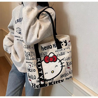 Sanrio Hello Kitty Canvas Shoulder Bag, Large Capacity Storage Bag, Casual Handbag, Multifunctional Birthday Surprise Gift