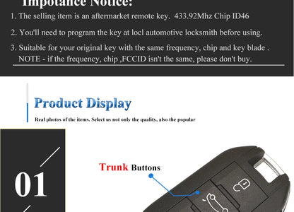 jingyuqin 433.92Mhz ID46-pcf7941 Car Remote Key 2/3 Buttons Fob For Peugeot 508 208 2008 301 308 5008 Citroen C-Elysee C4-Cactus
