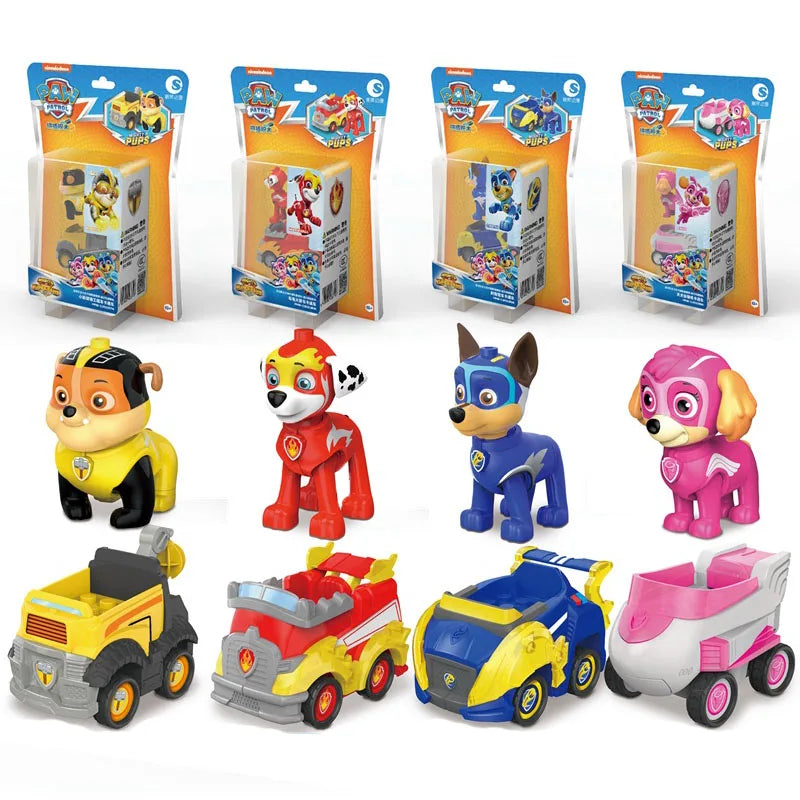4PCS/SET Genuine Paw Patrol Vehicle Chase Skye Marshall Rubble Pull Back Cars Playset Action Figure Children Toys Birthday Gifts