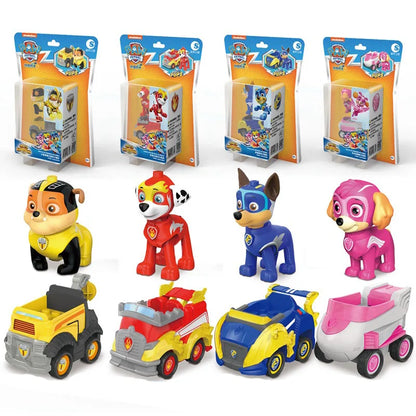 4PCS/SET Genuine Paw Patrol Vehicle Chase Skye Marshall Rubble Pull Back Cars Playset Action Figure Children Toys Birthday Gifts