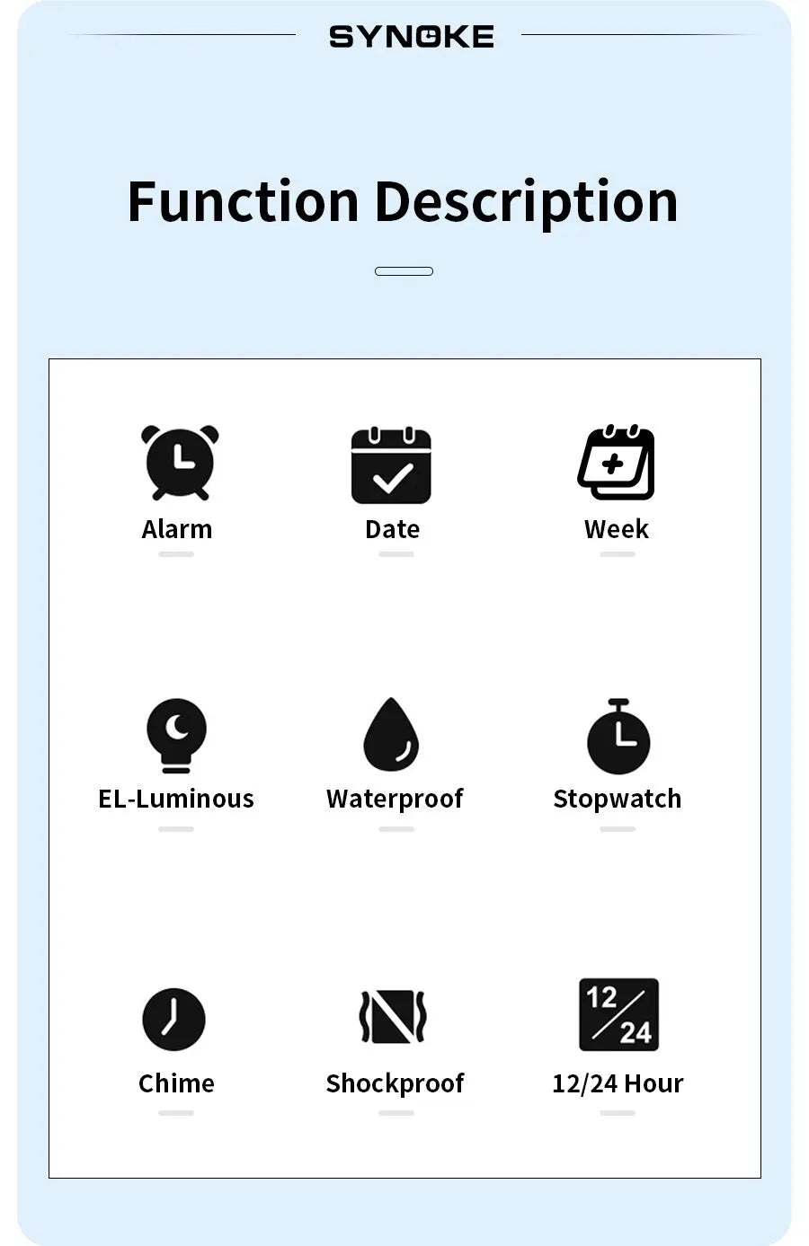 SYNOKE Outdoor Sport Watch 30M Waterproof Digital Men Fashion MultiFunction Waterproof Digital Watch Men
