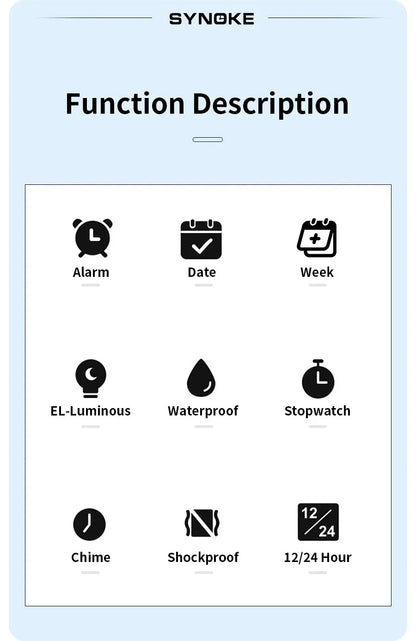 SYNOKE Outdoor Sport Watch 30M Waterproof Digital Men Fashion MultiFunction Waterproof Digital Watch Men