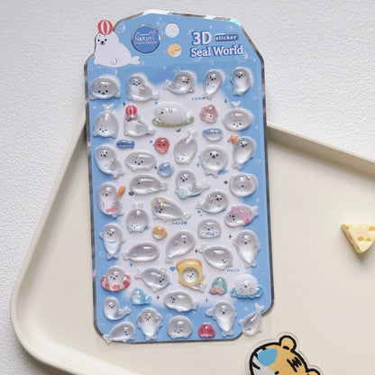 NEKONI Cute Animals Seal Bear Penguin 3D Stickers Scrapbooking DIY Journaling Stationery Diary Cute Stickers School Supply