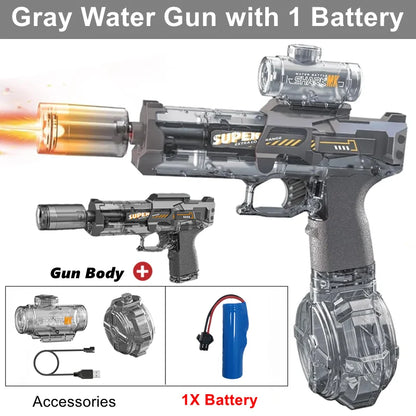 Electric Water Blaster Gun Children Automatic Water Pistol WaterGun with Led Light Summer Outdoor Game Party Toy for Adults Kids