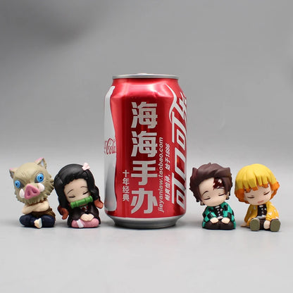 4pcs Demo Slayer Gk Kamado Tanjirou Kamado Nezuko Q Edition Shoulder To Shoulder Sleep Desktop Decoration Model Children ToyGift