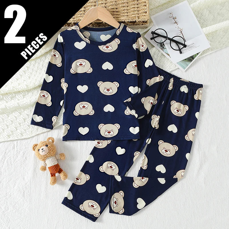 2-Pcs Children's Casual Cute Home Service Suit Boy Casual Joker Bear Print Short Sleeve Girl Comfortable Joker Sweet Shorts Suit