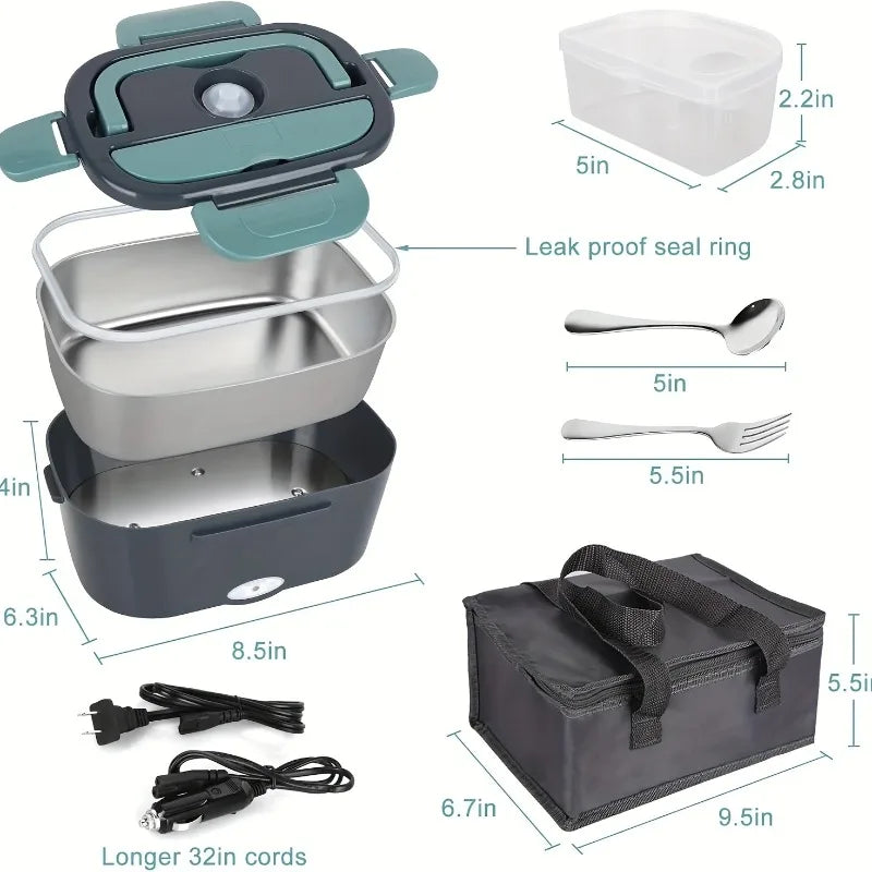 Portable Electric Food Warmer Lunch Box 1.5L 60W - Leak Proof Food Heater for Car, Home, Office & Travel