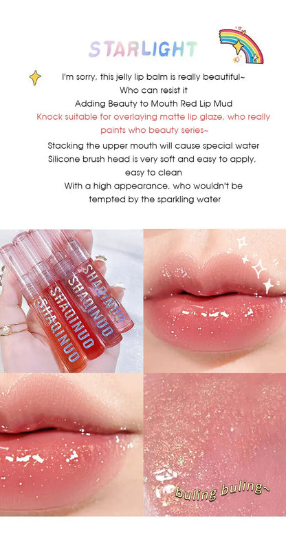 Four pack lip gloss set box, water gloss jelly lip gloss, moisturizing glass lips, not easy to stick to cup