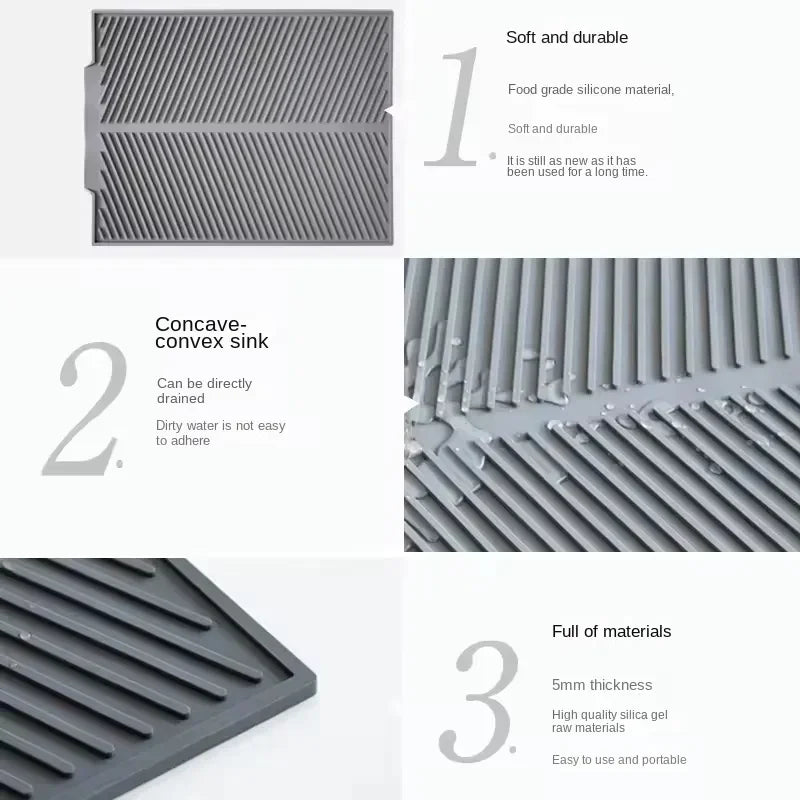 1PC Silicone Kitchen Drain Mat - Non-Slip Drying Pad for Pots, Dishes & Utensils, Heat-Resistant Tableware Coaster,