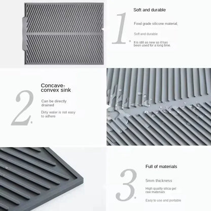 1PC Silicone Kitchen Drain Mat - Non-Slip Drying Pad for Pots, Dishes & Utensils, Heat-Resistant Tableware Coaster,