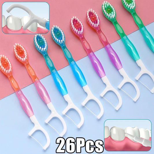 5 in 1 Toothbrush & Floss 26Pcs Mini Toothbrushes with Toothpaste All in one Oral Care Toothpaste and Floss Disposable Travel